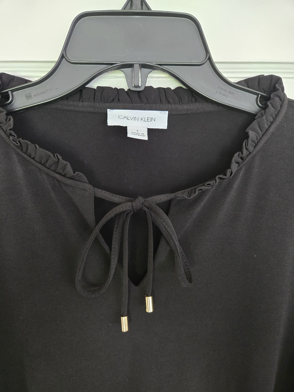 Calvin Klein Black Long Sleeve Tie-Neck Ruffle Blouse - Picture 2 of 4